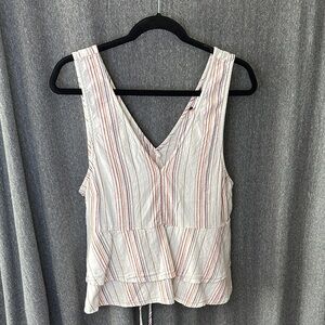 American Eagle Outfitters Striped V-Neck cotton/linen Blouse - maroon & cream